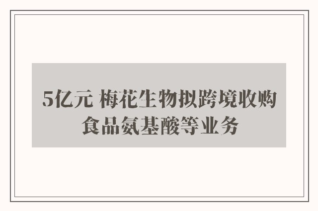 5亿元 梅花生物拟跨境收购食品氨基酸等业务