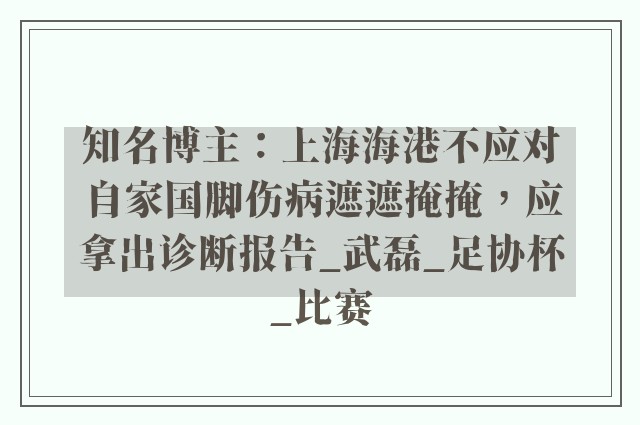 知名博主：上海海港不应对自家国脚伤病遮遮掩掩，应拿出诊断报告_武磊_足协杯_比赛