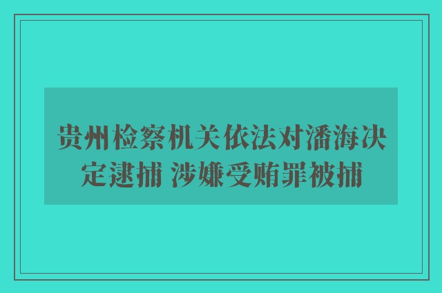 贵州检察机关依法对潘海决定逮捕 涉嫌受贿罪被捕